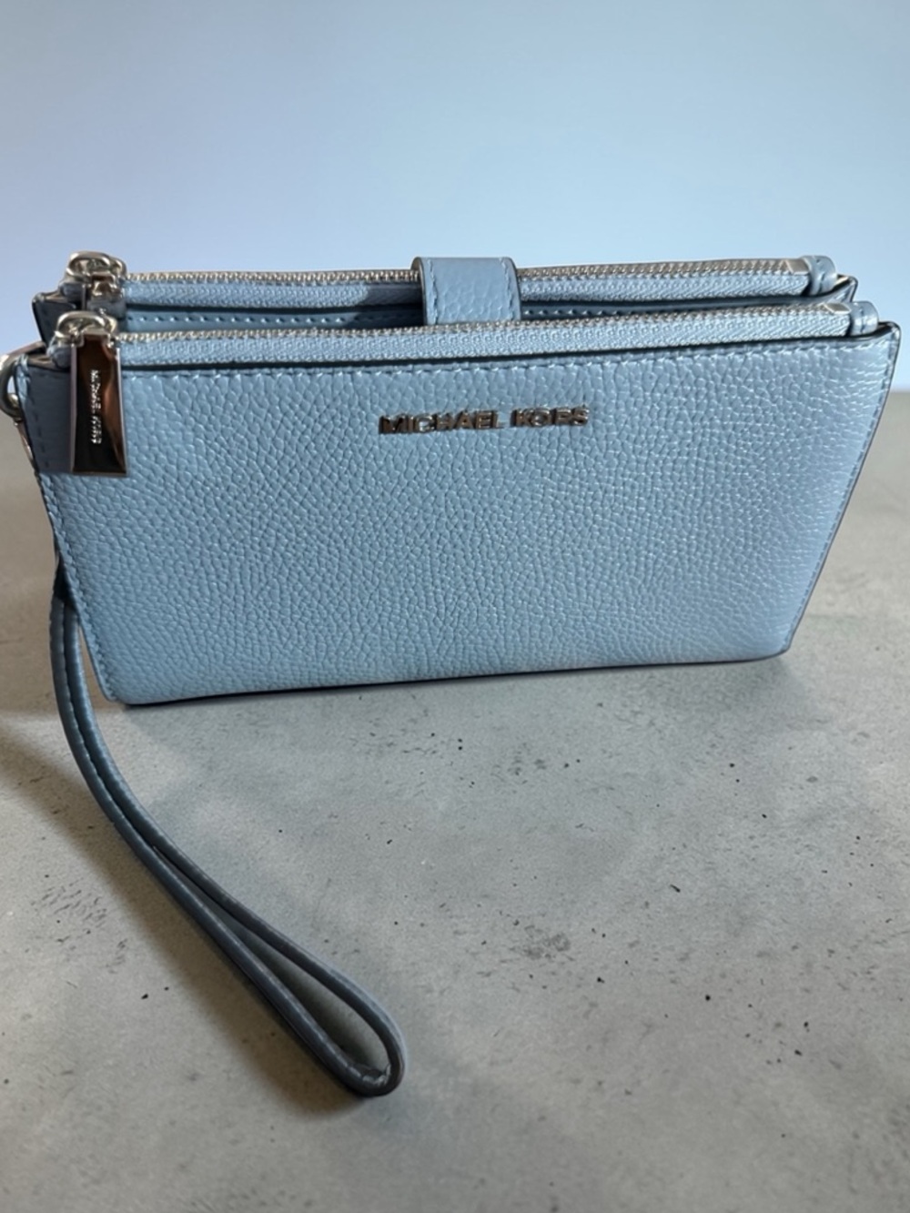 Michael Kors Light Blue Pebbled Leather Wristlet Clutch - Picture 9 of 12